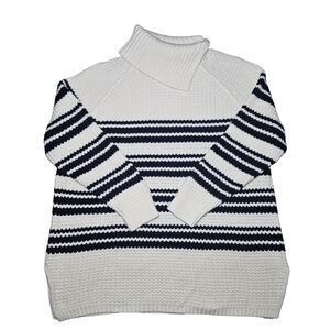 Lands End Womens 1X Oversized Split Neck Chunky Tunic Striped Nautical Sweater